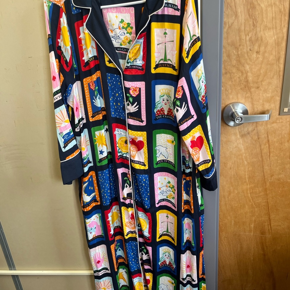 kate spade navy button-up with colorful tarot motif nightgown XL - Picture 3 of 14